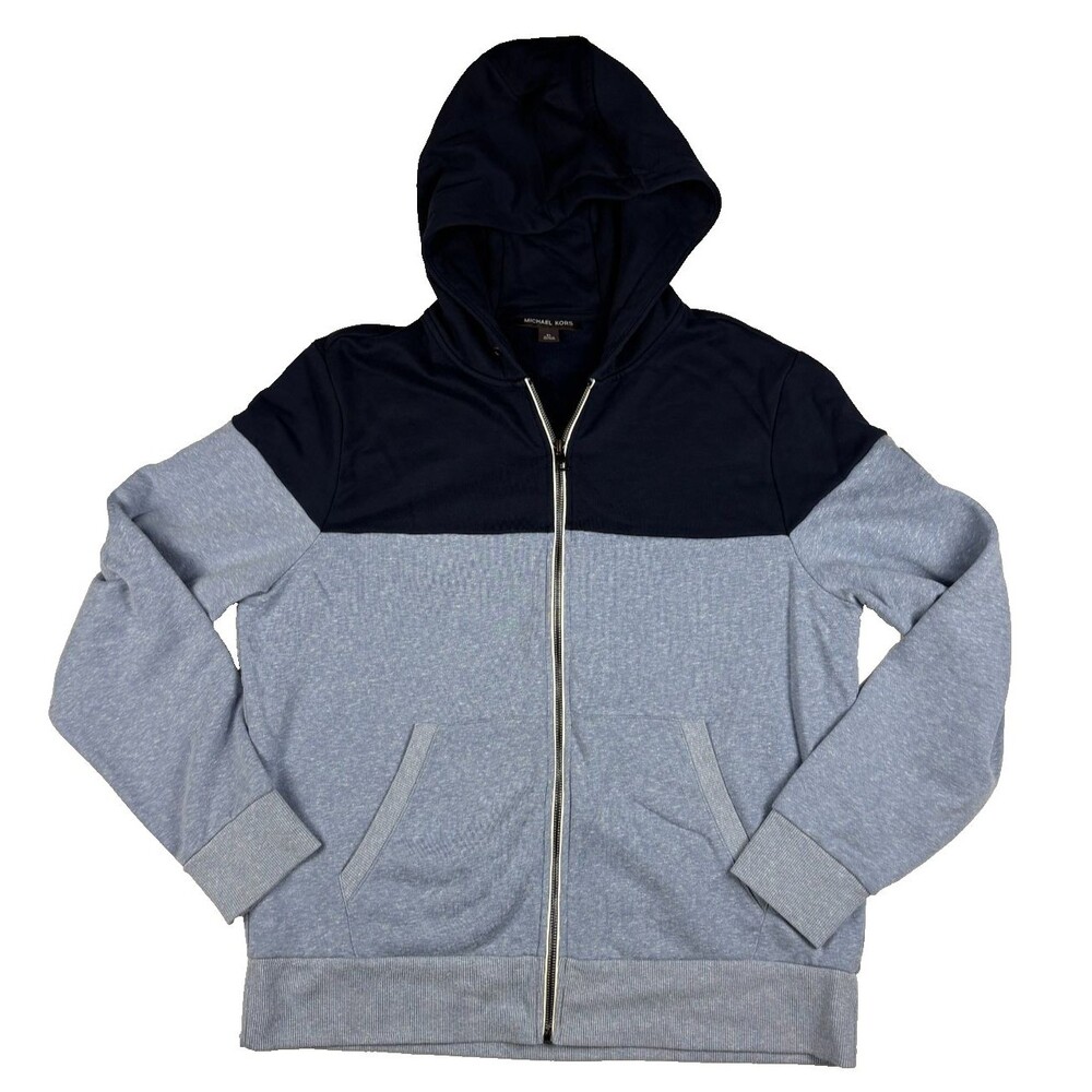 Michael Kors Mens XL Colorblock Full Zip Hoodie Blue Gray Fleece Sweatshirt